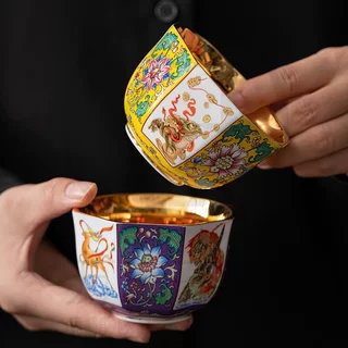 国潮新款茶具中国专用中式彩鎏金杯功夫主人大茶杯24k个人风号家