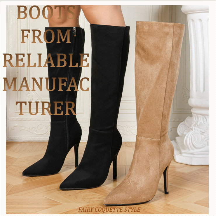 Factory direct faux suede boots for women, new style, pointed toe, stiletto heels, elegant high-tube, autumn and winter outdoor Factory direct faux suede boots for women, new style, pointed toe, stiletto heels, elegant high-tube, autumn and winter outdoor