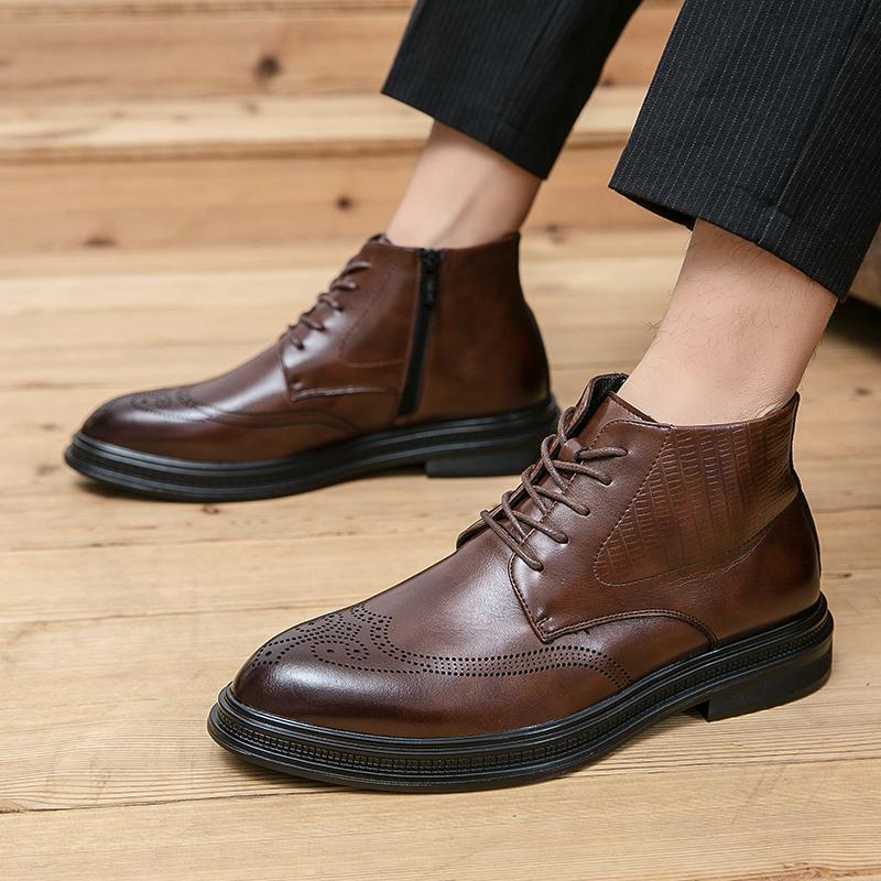 2025 hombres de moda negocios zapatos de cuero de alta altura botas cortas zapatos de hombre, zapatos de moda retro, zapatos de estilo grande para hombres