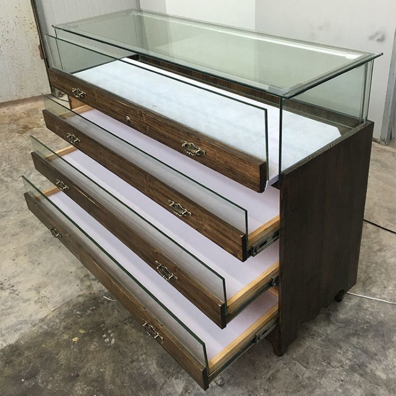 珠宝首饰展示柜实木复古饰品柜玻璃中岛柜古玩玉器仿古饰品陈列柜