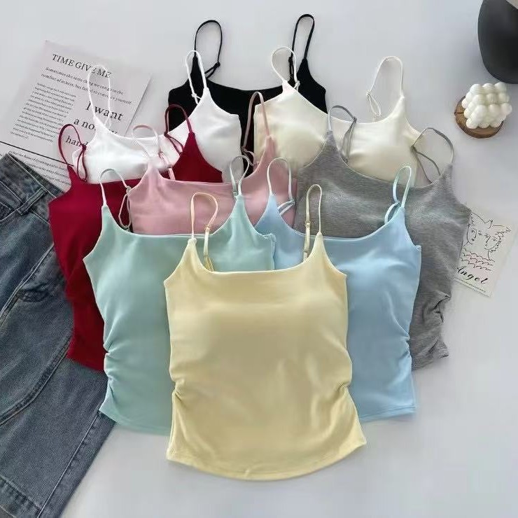 Nuevo diseño puro dulce y picante, camisola plisada, ropa exterior femenina, con almohadilla para el pecho, ropa de espalda delgada y hermosa, verano