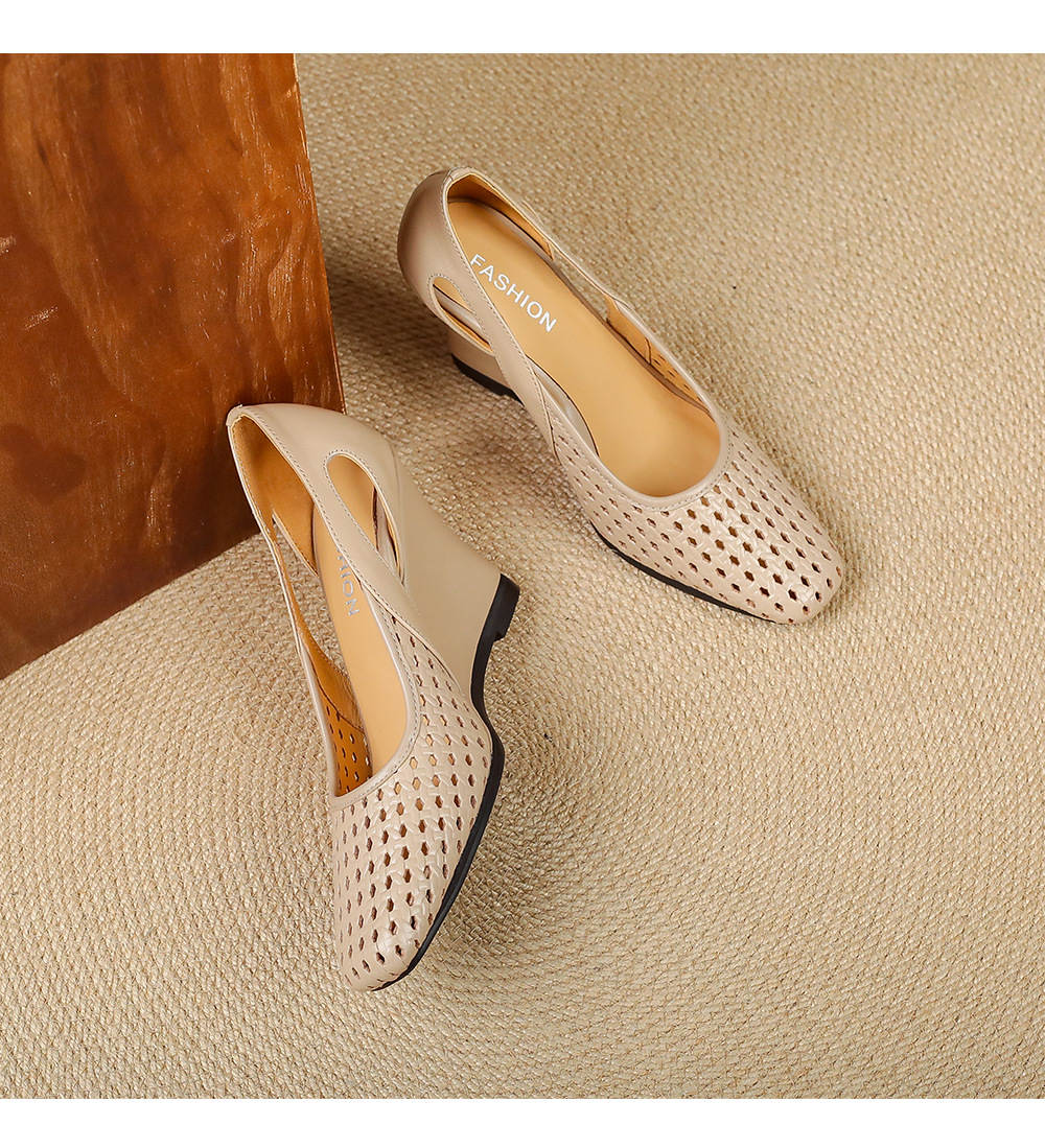 Sandal nữ mũi vuông hở mũi gót xuồng 5 cm – phong cách Pháp — màu trắng ngà, màu mơ chi tiết 14