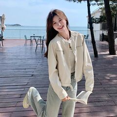 小个子美式复古夹克外套女春秋宽松休闲机车服新品感气质短款夹克