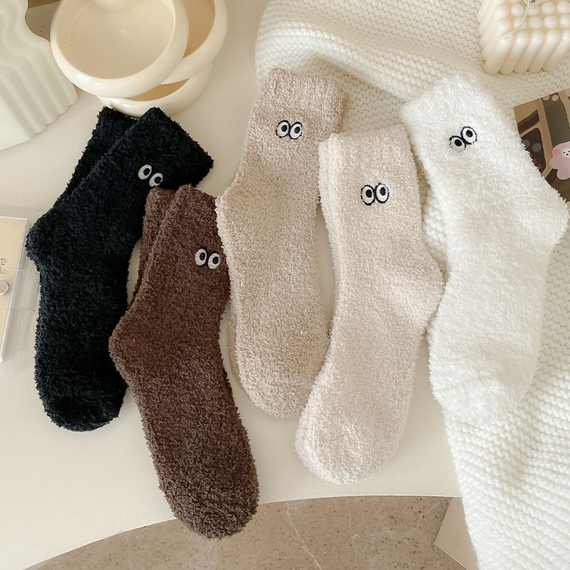 100g Weight Socks Classification Socks Lingerie Type coral fleece Fabric Type A Pair Quantity Home, Sleeping Occasion Eye, Solid Color Pattern Winter Season Women's Gender Cute Style Women's Cute Eye Solid Color Coral Fleece Crew Socks A Pair 11