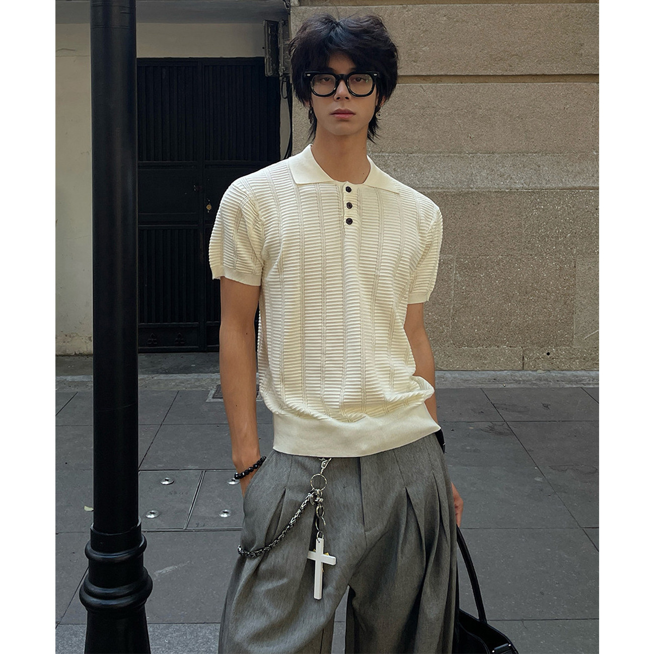 Polo camiseta de punto camiseta de manga corta camiseta de hombre solapa hueco textural viejo dinero viento hielo seda fábrica transfronteriza al por mayor