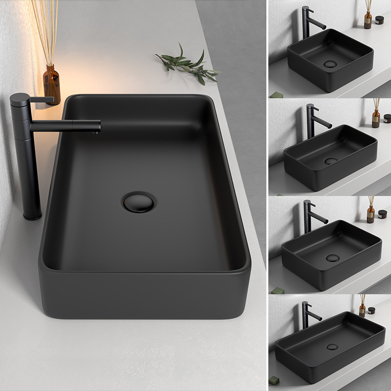 Mesa nórdica cuenca sola cuenca lavabo de cerámica del hogar lavabo cuadrado lavabo baño negro lavabo