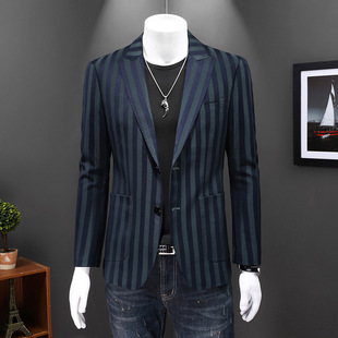 New Men's Casual Suit Single Western Large Size Korean Style Slim-fit Suit Jacket Men's Fashionable Handsome Striped Suit Men