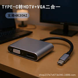 Type-C转hdmi二合一扩展坞 USB-C转HDMI+VGA手机电脑4K高清转换器