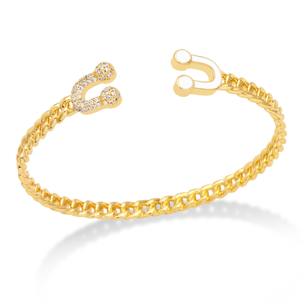 Fashion U Shape Copper Inlay Artificial Diamond Bangle 1 Piece