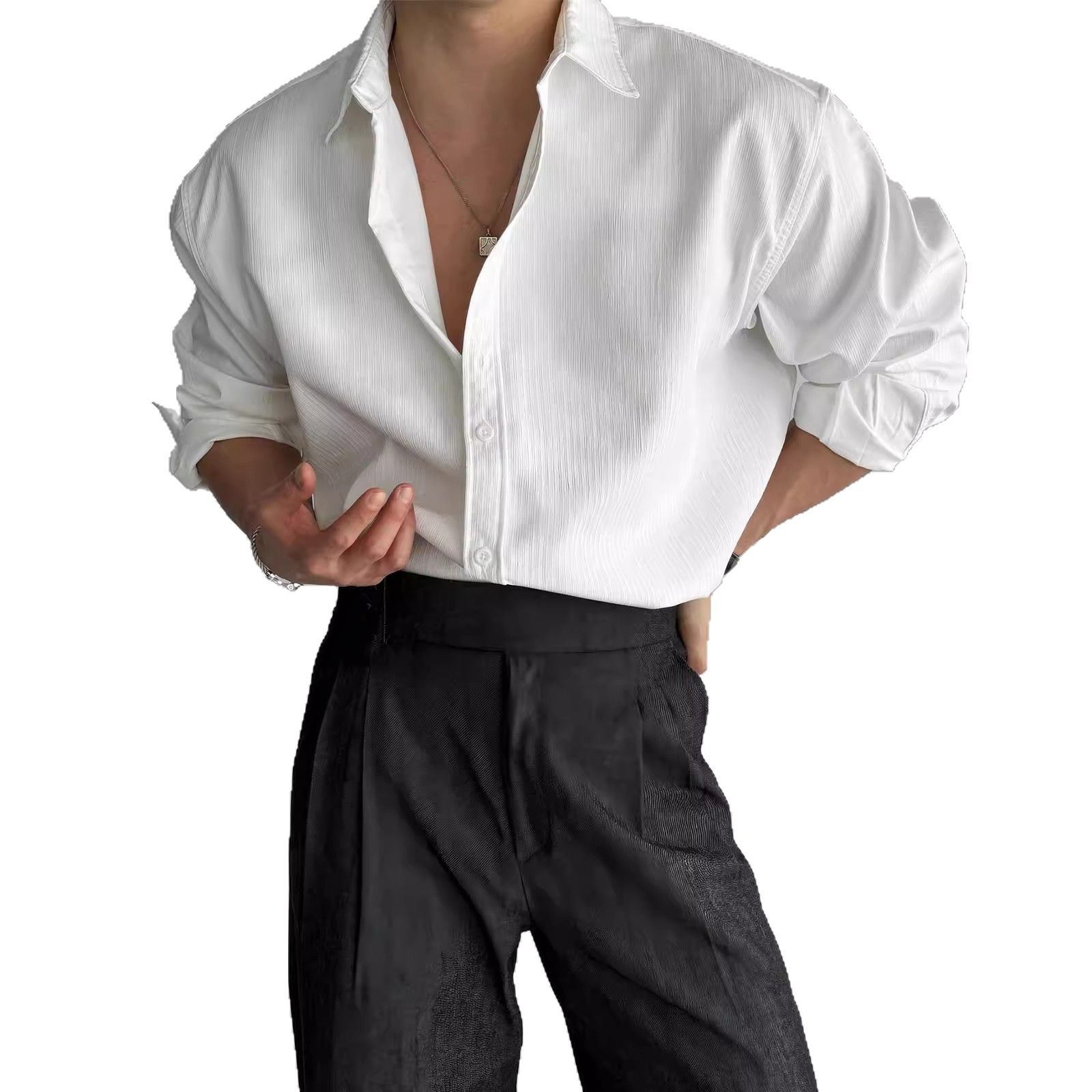 Black Long-sleeved Shirt Men's High-end Vertical Stripe Light Mature Style Shirt All-match Non-iron Casual Business Shirt