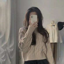 毛衣加工宽松复古短款女装针织衫看图生产找工厂加厚保暖长袖