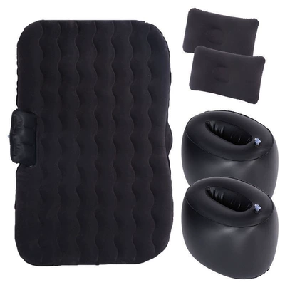 the rear seat of a sedan, Vehicle-mounted inflatable bed - default-item-flocked-wave-pattern-black-double-air-mattress-pillow-car-pump
