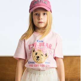 现货24夏新款TW韩版专柜女童纯棉针织印花2色休闲运动短袖圆领T恤
