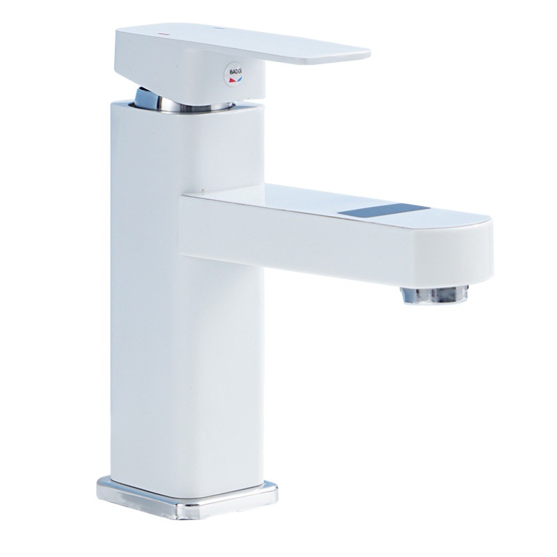 Grifo de lavabo de baño con pantalla digital y control de temperatura, mueble doble, grifo cuadrado blanco y negro para agua fría y caliente