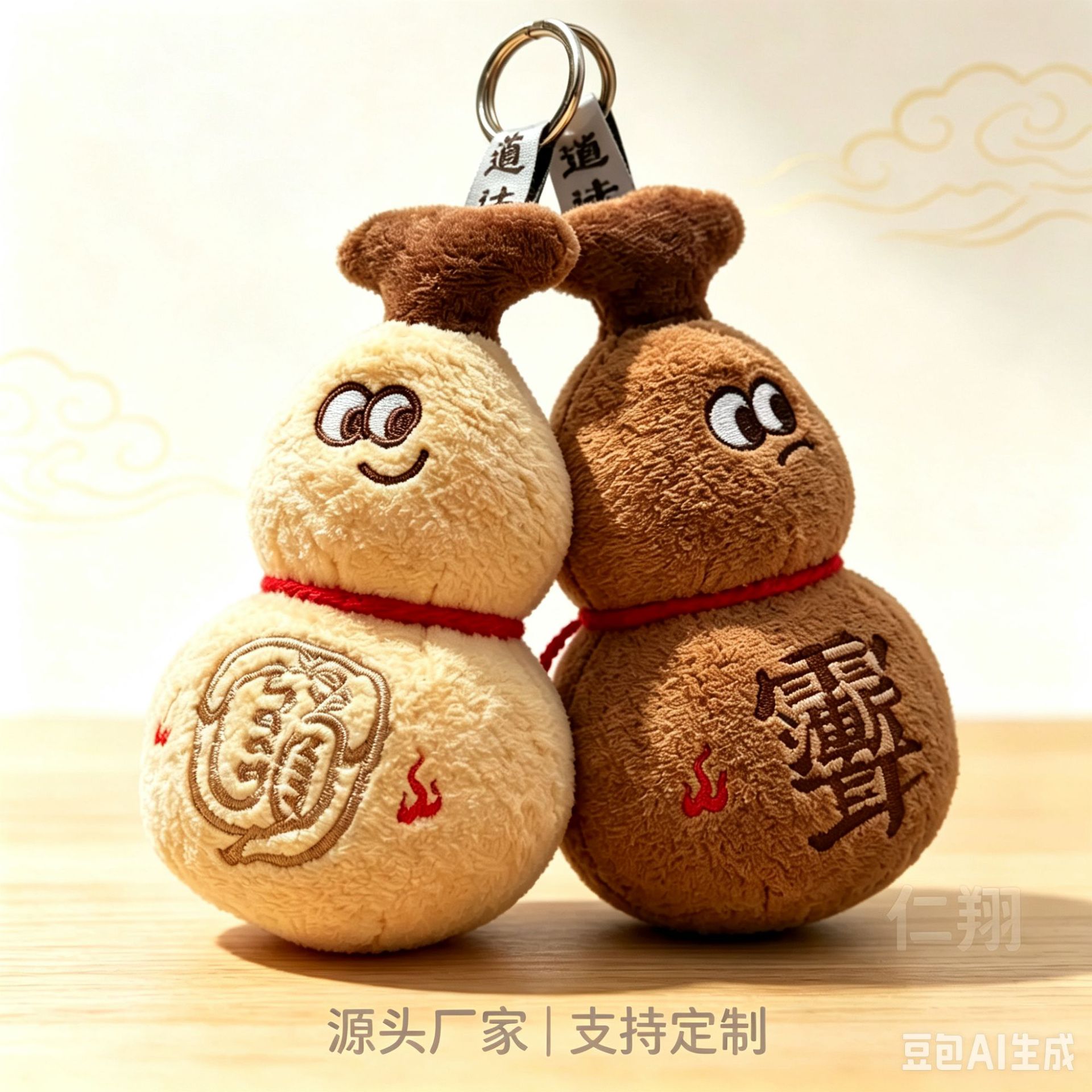 Original Bagua Mirror Cute Gourd Pendant Plush Taoist Figurine Desktop Auspicious Ornament - A New Small Gift for Girls