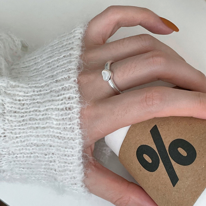 白貝殼月光愛心戒指女時尚精緻簡約日韓氣質百搭高級感森系指環潮