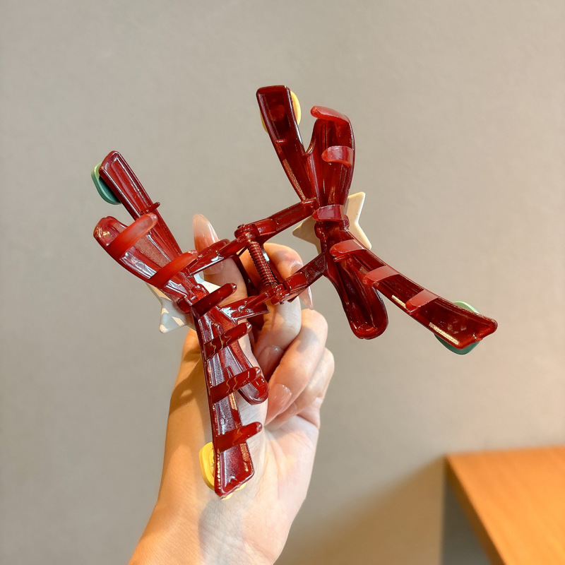 Diversión de contraste de color ondulado punto estrella agarrar clips de botón de arco grande clips de tiburón medio clip de cabello agarrar el cabello