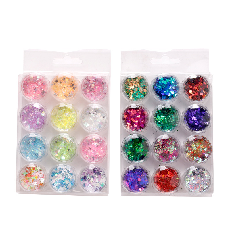 Brillo de uñas polvo tamaño mezclado brillo sirena JI lentejuelas de uñas estrella de cuatro ángulos mezclado flash Corea del Sur grandes lentejuelas gradiente