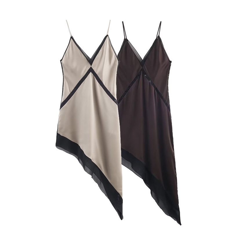 Foreign Trade Cross-Border Women's Clothing 2025 Za Series European and American Style Fashionable Sexy Satin Asymmetric Dress 9784896