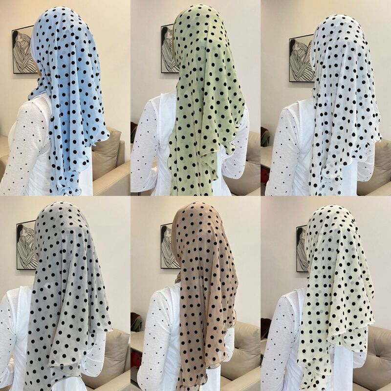 Candy-Colored Sweet Velvet Polka Dot Mesh Scarf with Crystal Linen Soft Brim, Convenient Scarf, Gauze Scarf, Headscarf for Women