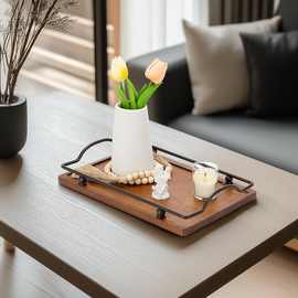 木制铁木托盘跨境批发家用咖啡甜点盘创意相思木把手餐盘