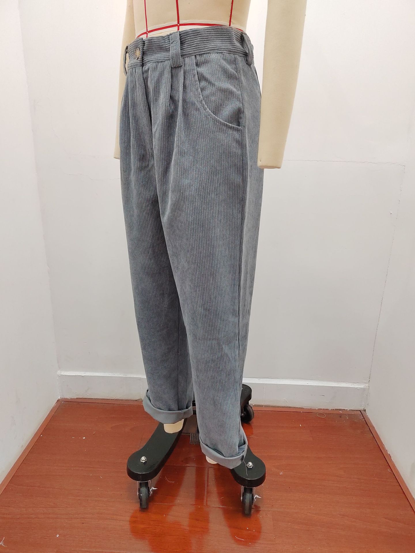 Women's Clothing Women's High Waist Casual Pants Autumn Solid Color Corduroy Loose Straight Pants Style For Formal & Casual For Women_ecoleips.com