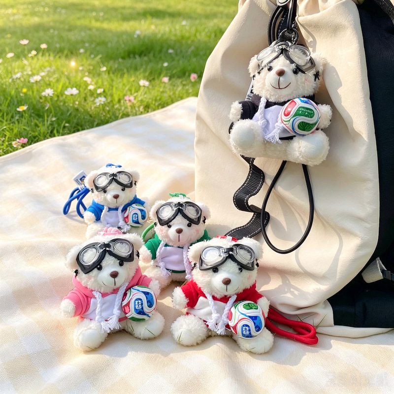 Pilot goggles football bear pendant ins trendy cool plush toy keychain couple backpack decoration gift