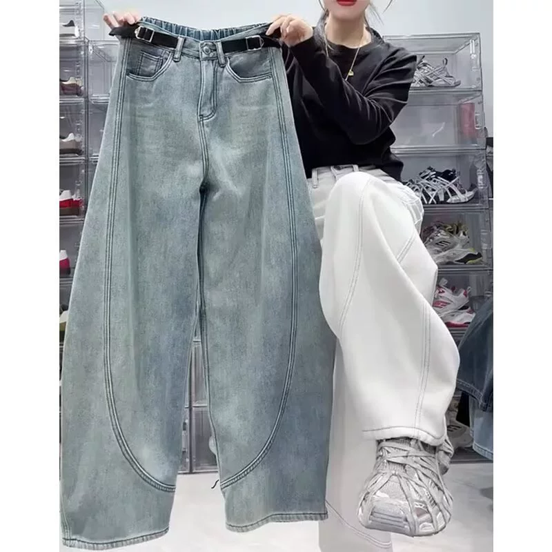 Джинсы, деним весенние брюки, plus size S–5XL, приталенный до свободного широкого кроя