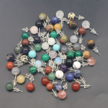 8mm天然石半宝石紫晶黄玉红纹粉晶金砂印度玛瑙孔雀圆形耳钉耳饰