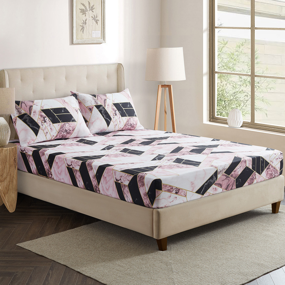 Lenzuolo con angoli con stampa geometrica e astratta – Copriletto in poliestere elasticizzato con federe (diverse misure e fantasie)_voghion.com