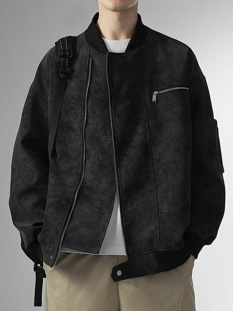 2025 nueva chaqueta de cuero lavada con agua chaqueta de hombre moda retro americana locomotora pareja chaqueta de solapa de moda hombre