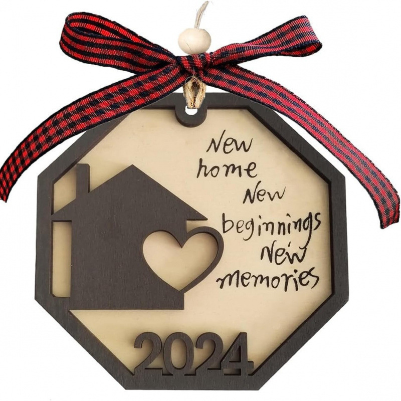 跨境新品新房2025乔迁之喜圣诞树挂件双层雕刻年份可改木质工艺品|undefined