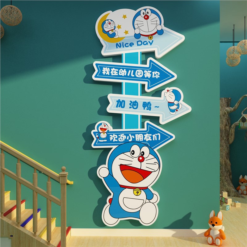 哆啦a梦贴纸幼儿园楼梯墙面装饰欢迎小朋友环创走廊主题文化成品
