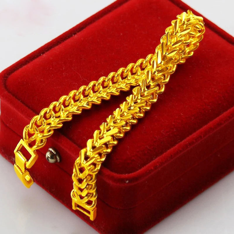 Brass Gold Plated Tank Flat Horse Whip Bracelet Vietnam Sand Gold Bracelet Couple's Simulation Gold Jewelry Gift