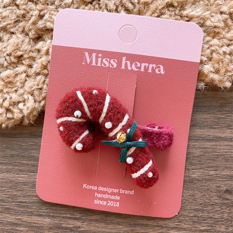 Christmas gift Children's Christmas holiday cute velvet stuffed cotton mushroom intestine ring girl Christmas socks wine red cane duckbill clip_voghion.com