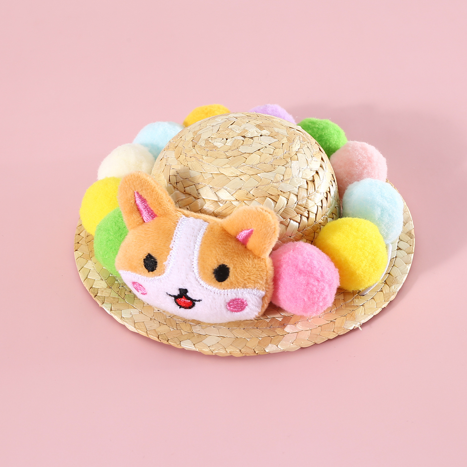 Mascota gato perro Shiba Inu Corgi Teddy francés cubo verano sol sombrero dibujos animados colorido bola tejida sombrero de paja tocado