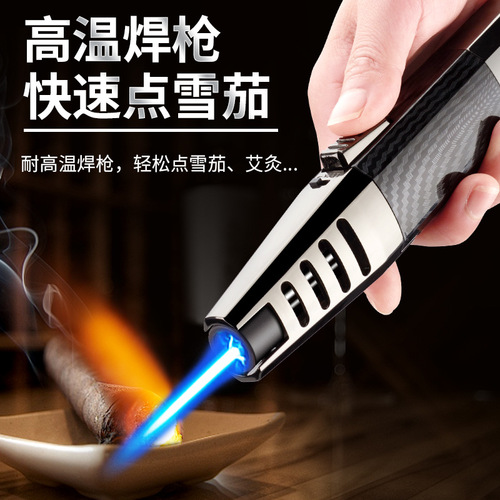Windproof straight-through large spray gun welding gun personalized kitchen baking blue flame inflatable metal cigar lighter wholesale product