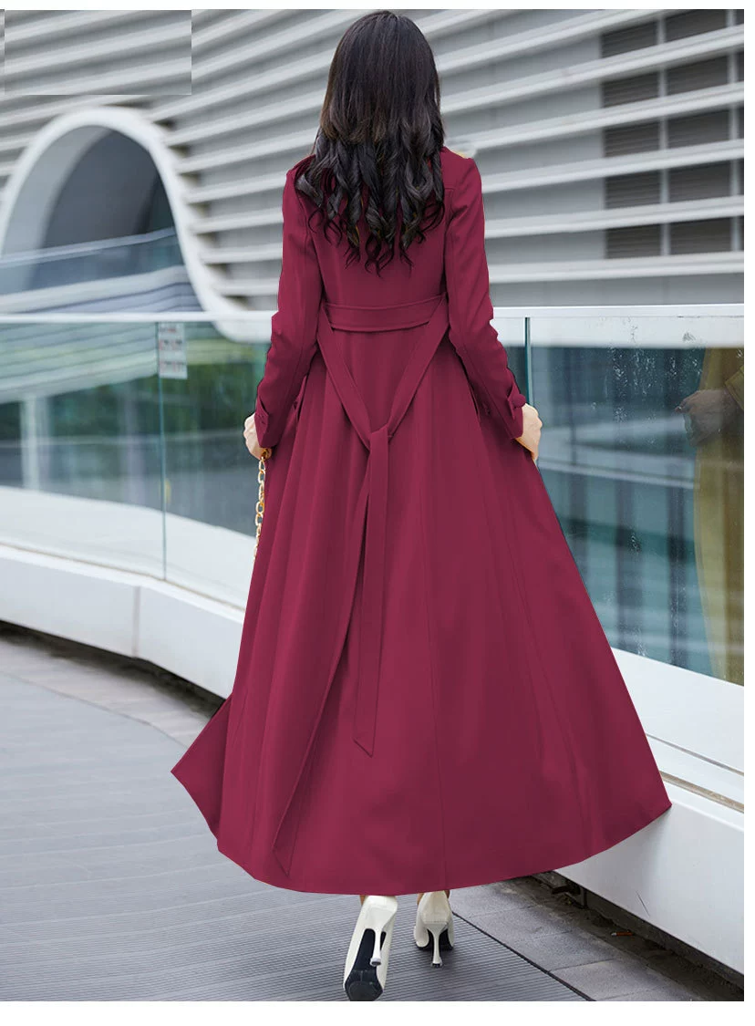 Осеннее удлиненное пальто-тренч, длинная подтяжка, slim fit, большой размер