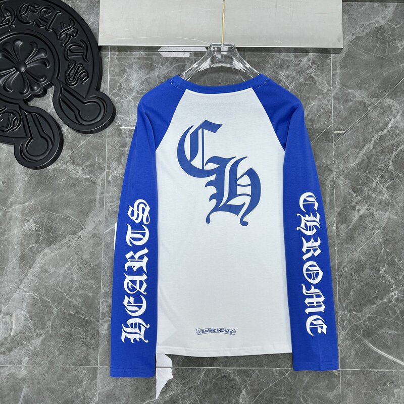 2024Chrome Hearts horseshoe print color matching raglan color matching long sleeve T-shirt breathable quick-drying for men and women