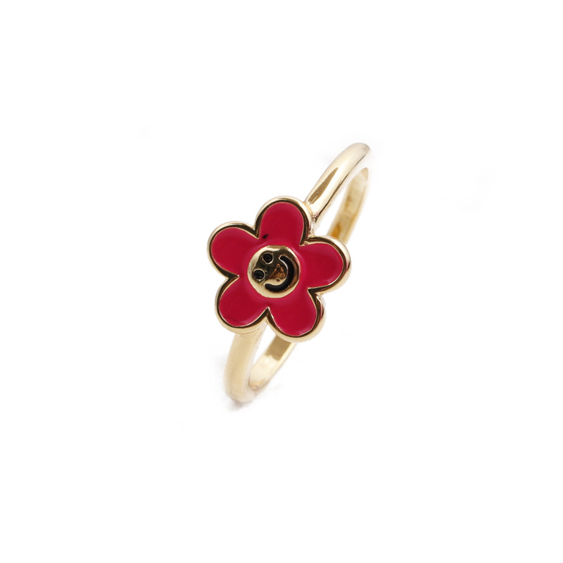 Anillo De Cobre Sonriente De La Flor Del Goteo Del Aceite Multicolor De La Vendimia De Corea Al Por Mayor Nihaojewelry display picture 5