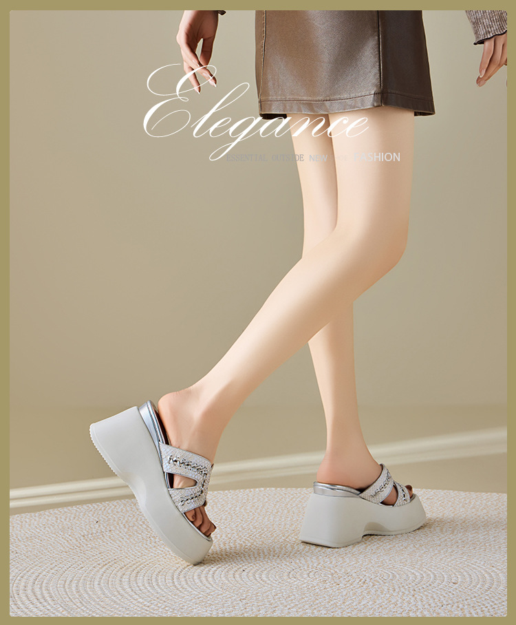 Dép sandal nữ xỏ ngón đế bệt phong cách trẻ trung, gót 10 cm — màu vàng, màu trắng chi tiết 1