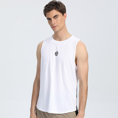 Men's Casual Printed Sports Vest | 100% Cotton Moisture-Wicking Basketball Top | Fitness Training Gear | Quick-Dry, Sleeveless Running Shirt