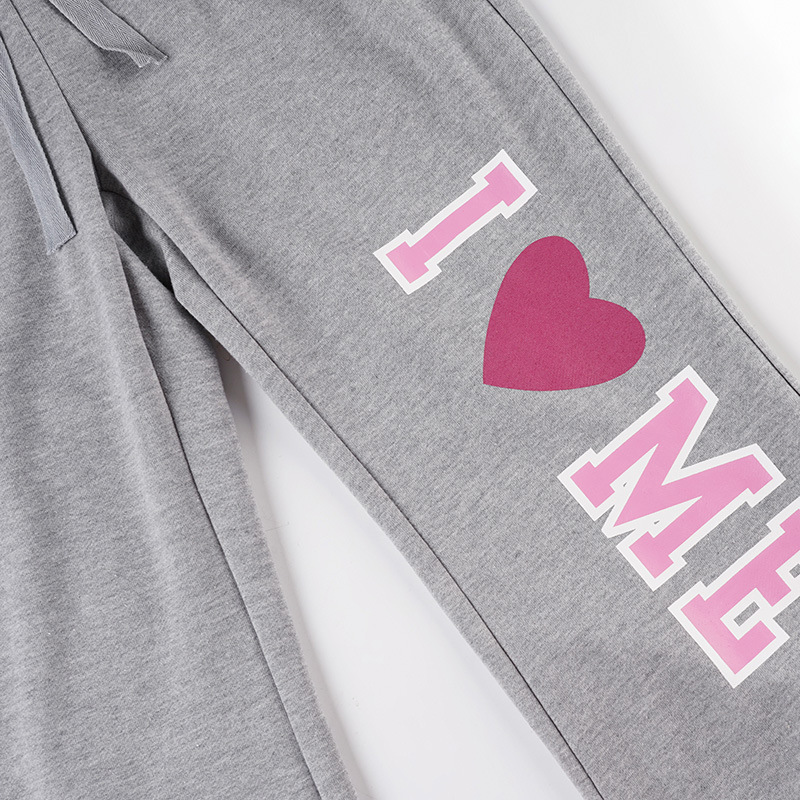 American Style Simple Letter Heart Print Loose Tie Casual For Women Early Autumn Versatile Sports Draped Sweatshirt Long_voghion.com