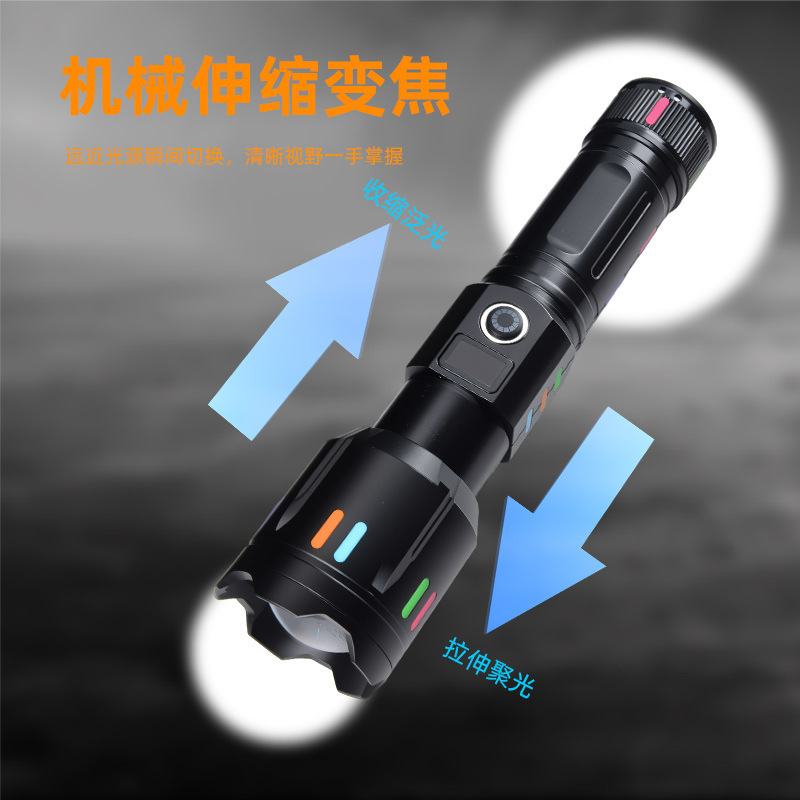 Type-C 充電式ハイライトズーム多機能懐中電灯リチウム電池長寿命蛍光ストリップデジタル表示ホワイトレーザー懐中電灯|undefined