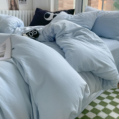 Ins Feng Shui Washed Cotton Four-Piece Set Nantong Home Textiles Bed Three-Piece Set Spring Solid Color Sheet Set Wholesale