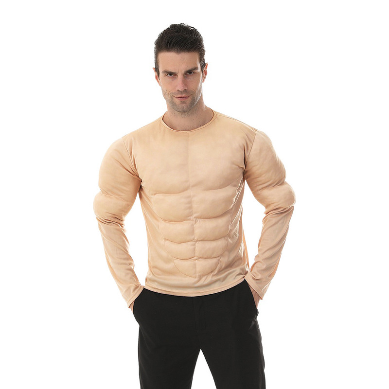 Muscle Men's T-Shirt Role Playing Fake Chest Abs Funny Handsome Boy Muscle Top Adult Costsize Muscle Men's T-Shirt Role Playing Fake Chest Abs Funny Handsome Boy Muscle Top Adult Costsize