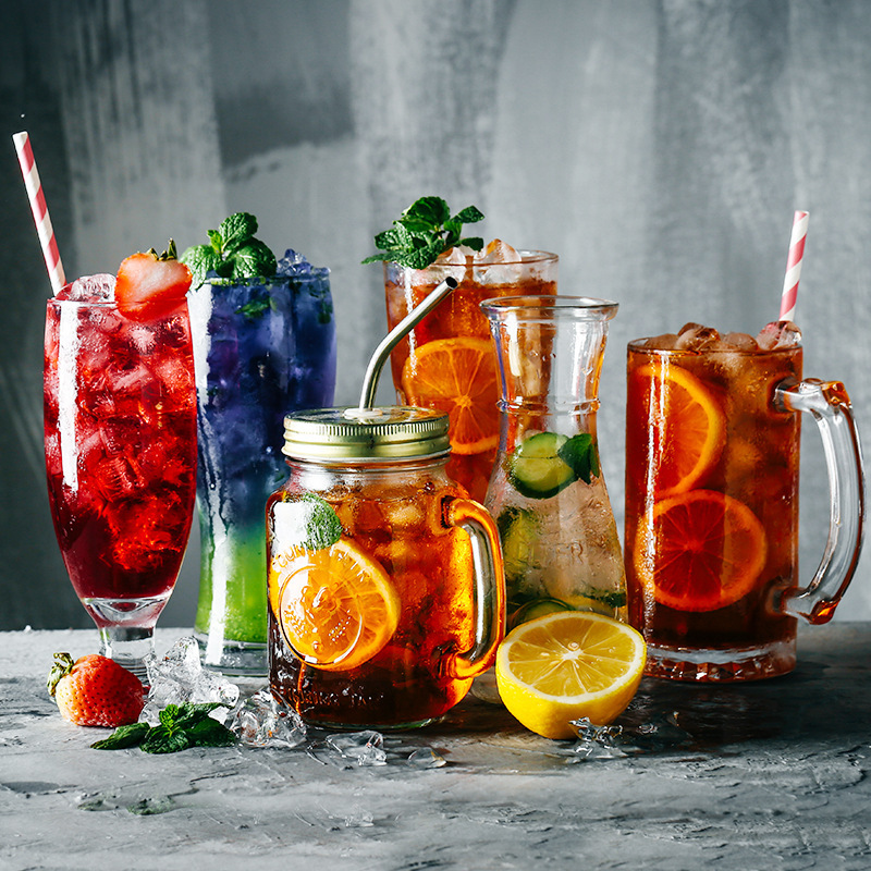 Taza de red Taza de agua de vidrio Taza transparente Tienda de té con leche Bar Taza de bebida fría creativa Taza de bebida Taza de jugo casera
