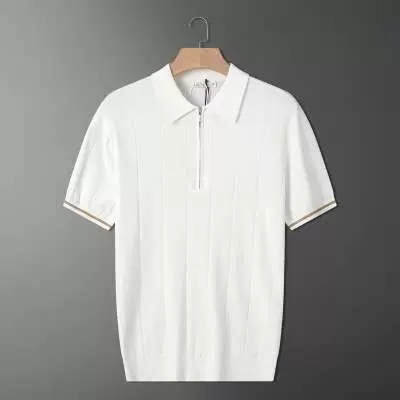 厂家批发夏季冰丝针织翻领男士polo衫 拉链纯色商务休闲短袖T恤衫