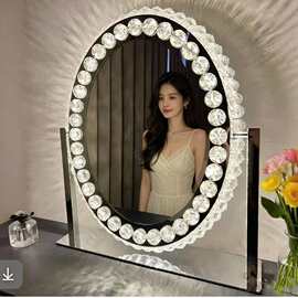led水晶美妆镜轻奢不锈钢旋转台式化妆镜补光镜台式梳妆镜