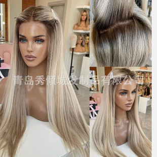 European and American wig female chemical fiber titanium gold long straight hair multicolor front lace wig headgear wig a generation of hair